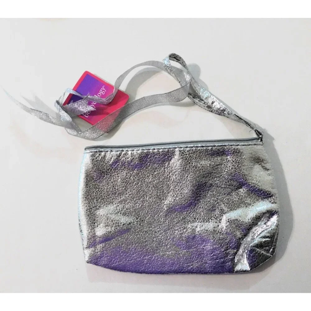 Bodycology Silver Metallic Wristlet Cosmetic Bag Zipper Closure 8" x 5.5" x 1" - Picture 2 of 3